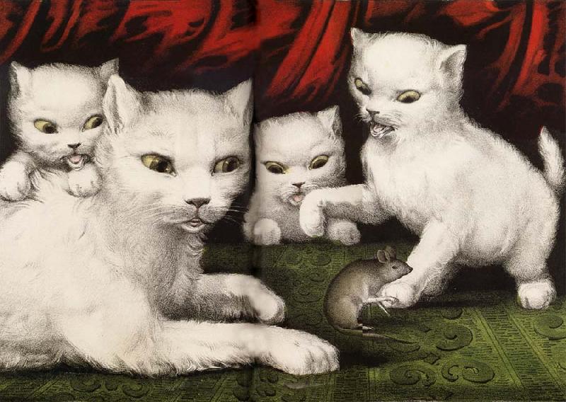Currier and Ives Three little white kitties France oil painting art